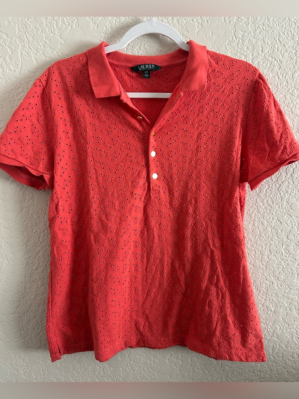 Ralph Lauren Coral Eyelet Button-Down Polo